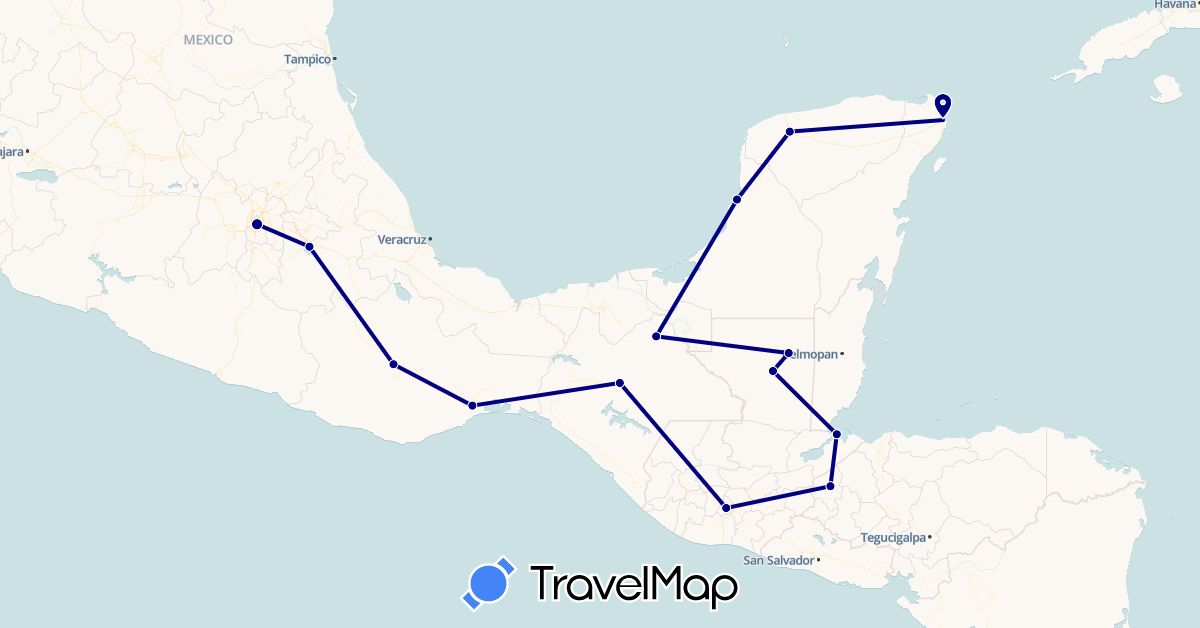 TravelMap itinerary: driving in Guatemala, Honduras, Mexico (North America)